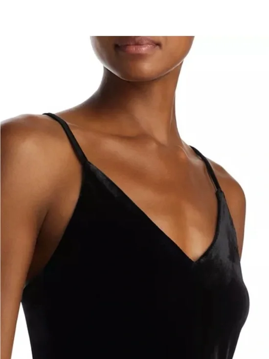 NWT - L'AGENCE Black Silk Velvet Slip Midi Dress with Spaghetti Straps - Picture 4 of 7